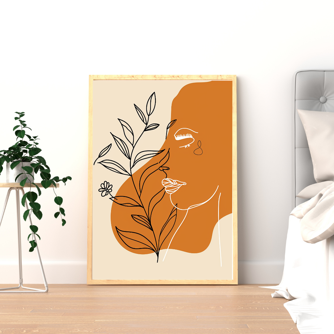 Bohemian Harmony – Woman with Leaf Wall Art Print