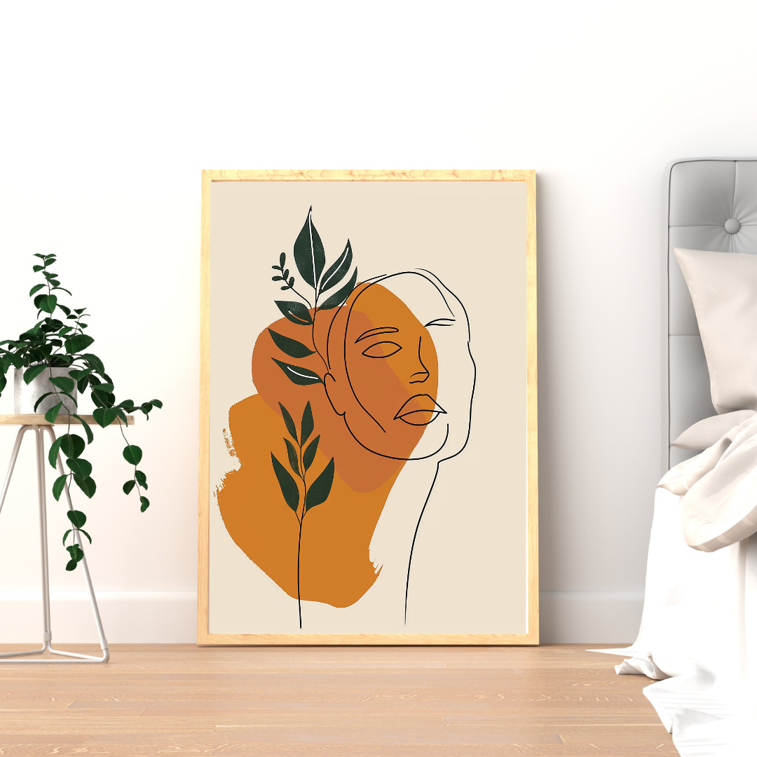 Bohemian Harmony – Gender-Neutral Portrait with Leaf Wall Art Print