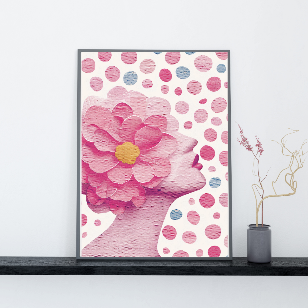 Pink Feminine Gallery Wall Set – Side Profile with Afro & Floral Print