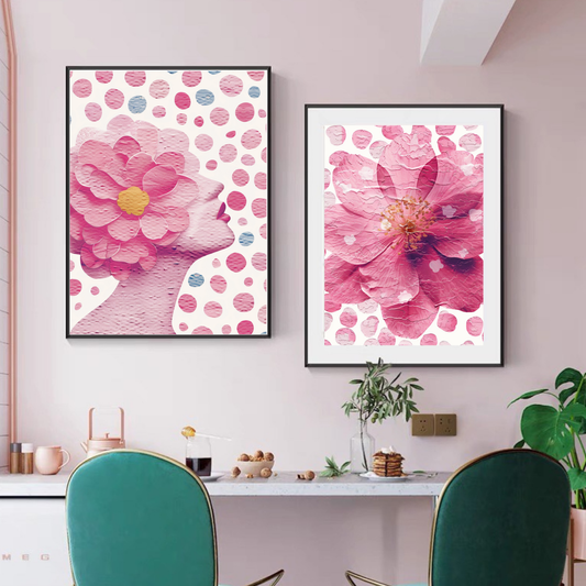 Pink Feminine Gallery Wall Set – Side Profile with Afro & Floral Print