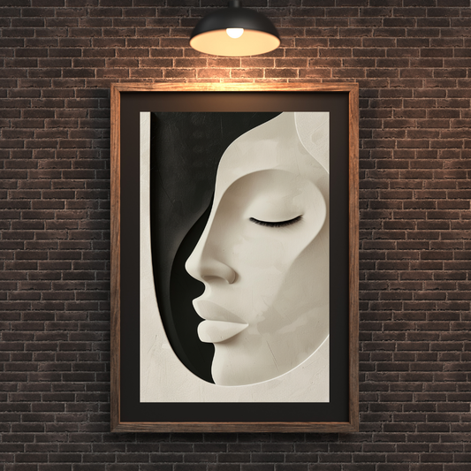 Half-Face Woman – Black & White Abstract Wall Art Print
