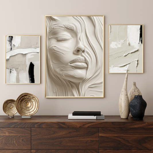 3D Abstract Gallery Wall Set – Flowing Hair & Brushstroke Prints