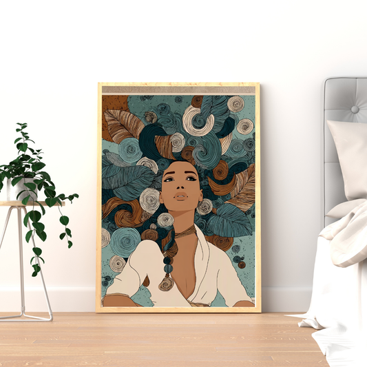 Bohemian Essence – Woman with Leaves for Hair Wall Art Print