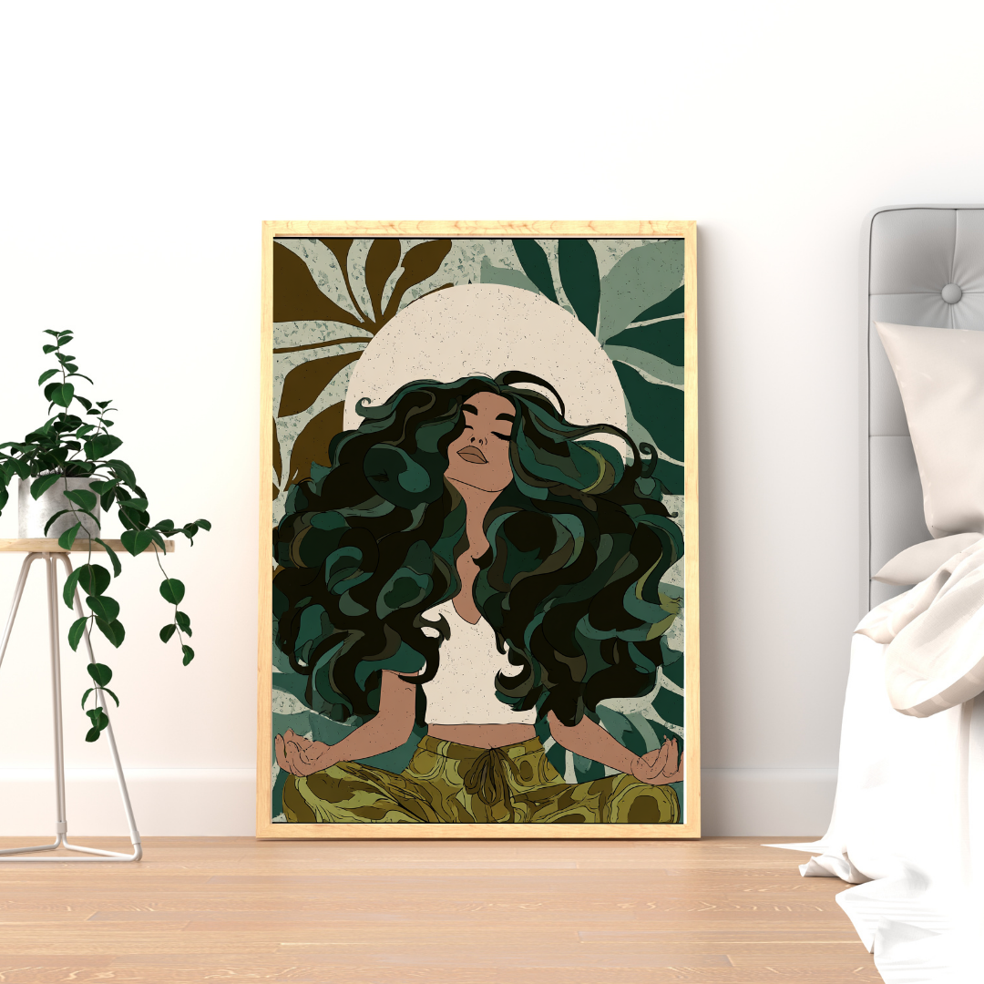 Modern Boho Woman Meditating – Wall Art Print