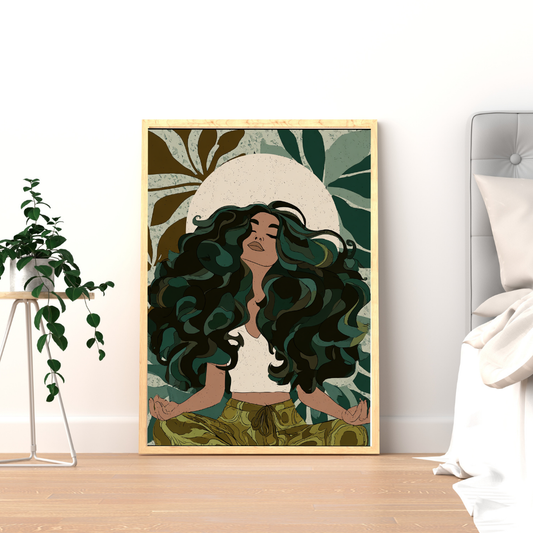 Modern Boho Woman Meditating – Wall Art Print