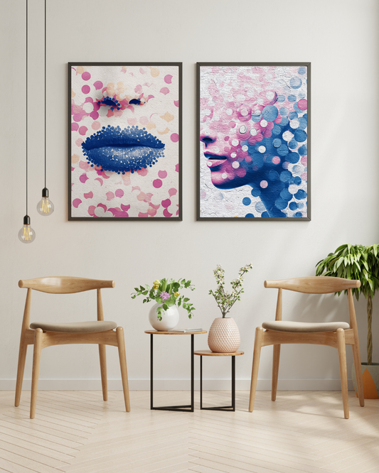 Pink & Royal Blue Gallery Wall Set – Lips and Abstract Side Profile