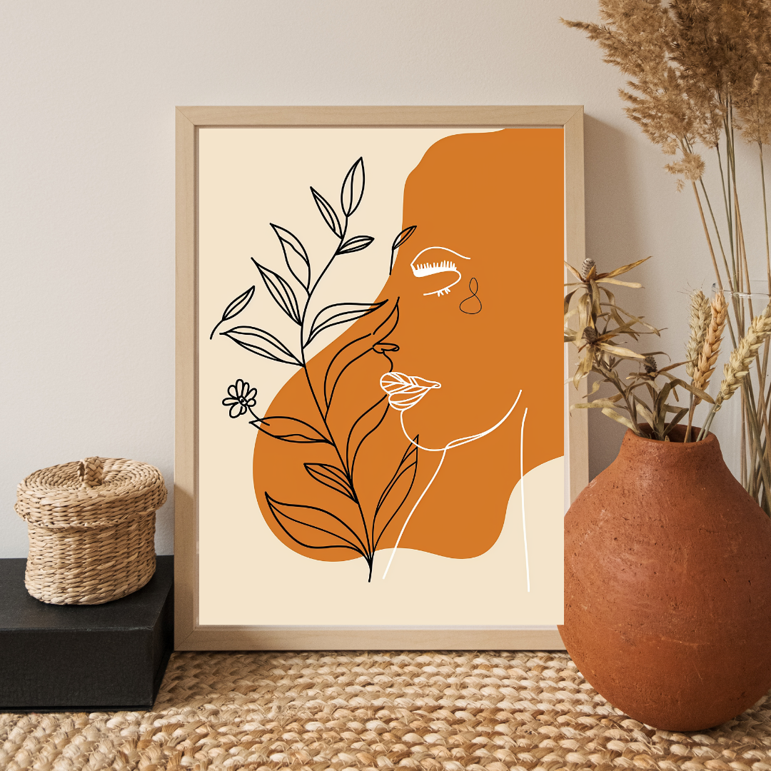 Bohemian Harmony – Woman with Leaf Wall Art Print